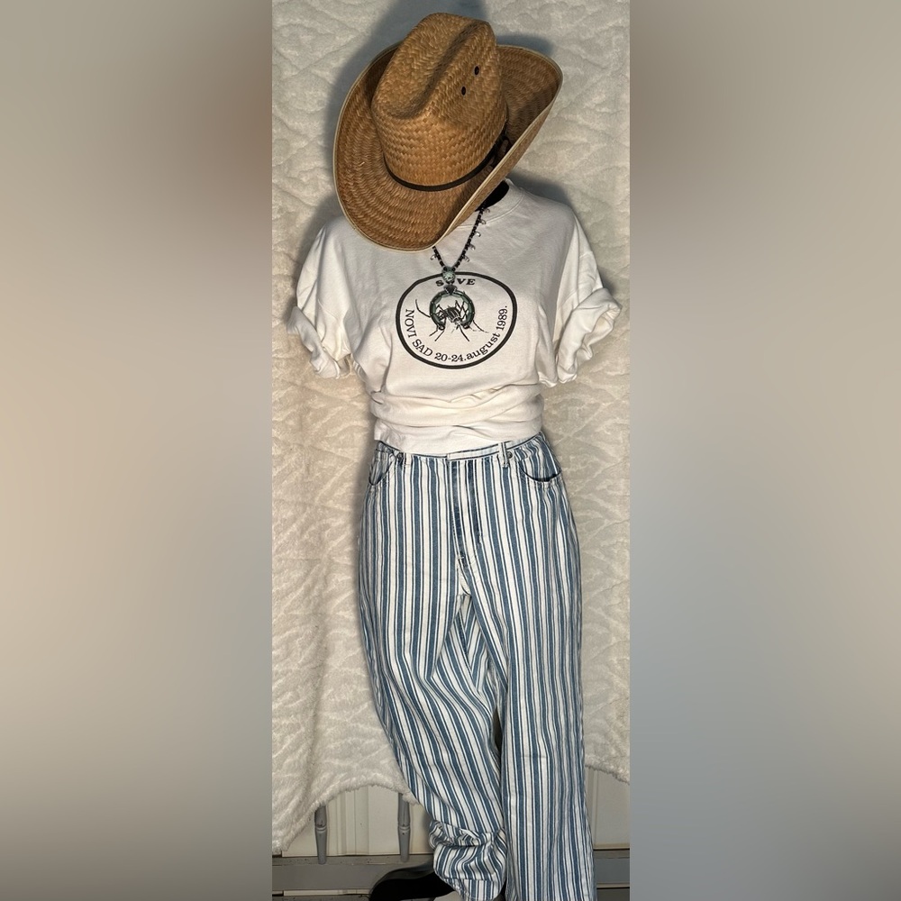 American Eagle blue and white striped pants